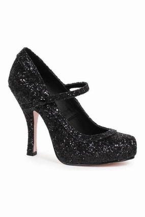 423-CANDY Costume Pump | Black Glitter