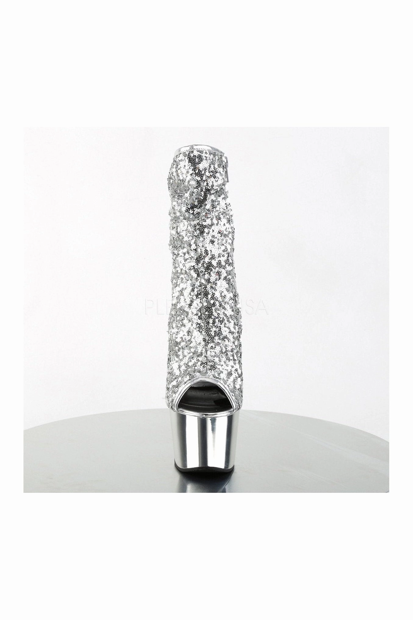 ADORE-1008SQ Platform Boot  | Silver Sequins