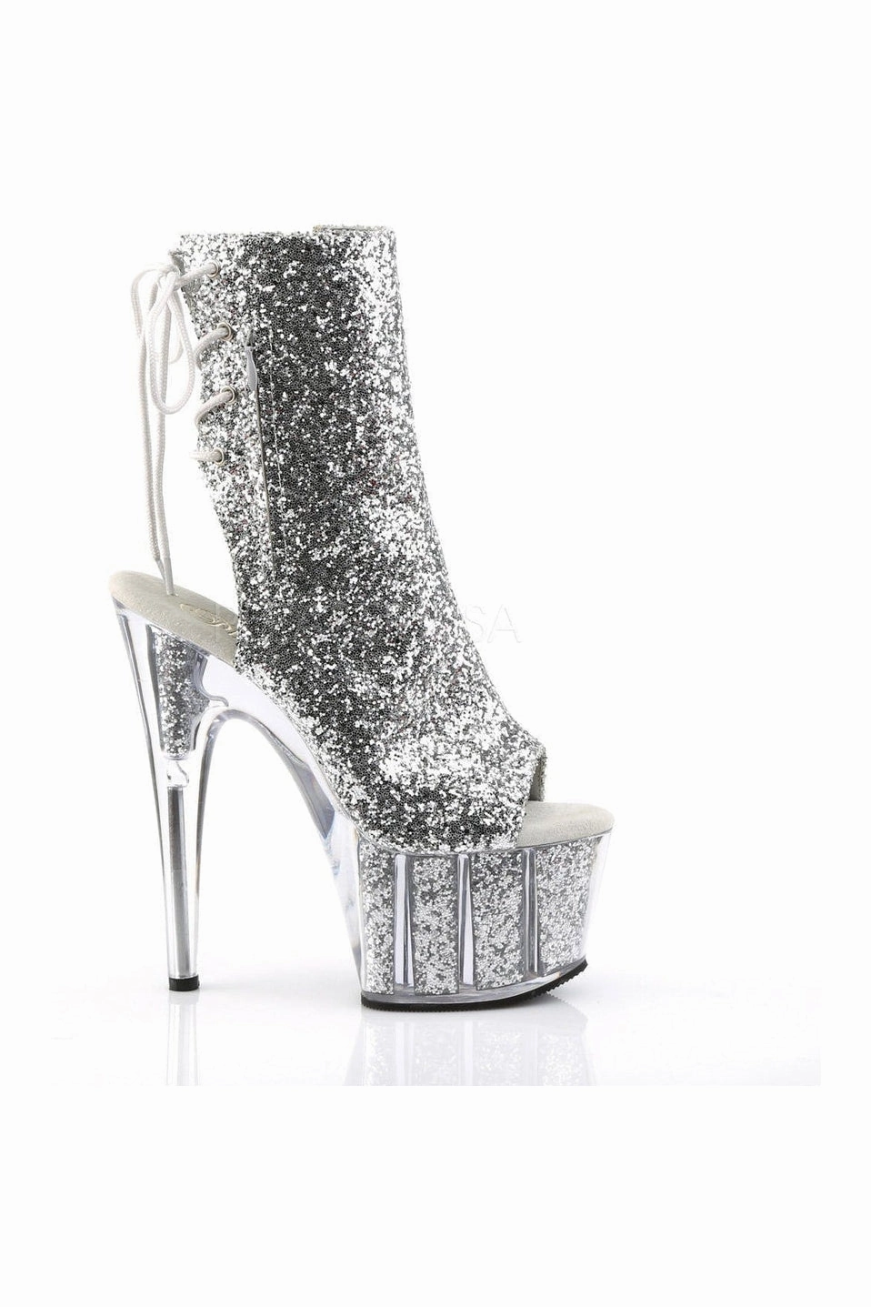 ADORE-1018G Platform Boot  | Silver Glitter