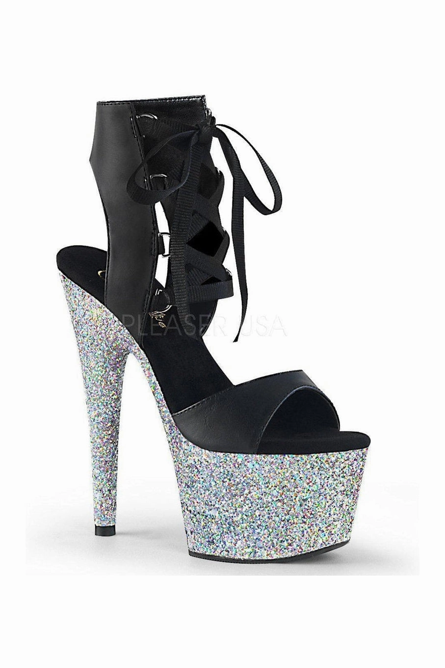 ADORE-700-14LG Platform Sandal | Black Faux Leather