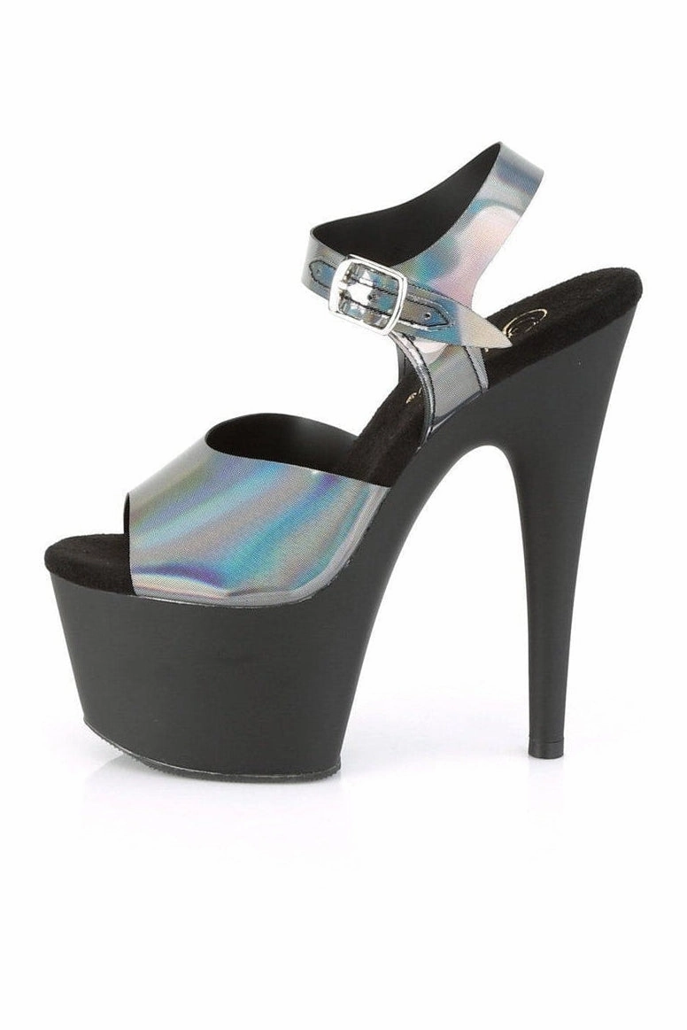 ADORE-708N-DT Exotic Platform Sandal | Pewter Hologram