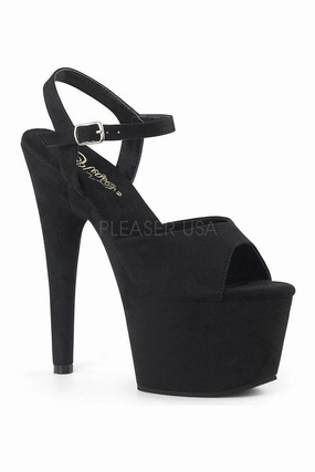 ADORE-709FS Platform Sandal  | Black Faux Suede