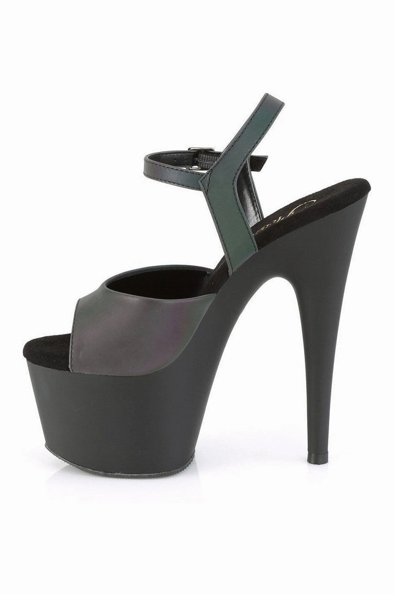 ADORE-709REFL Exotic Platform Sandal | Black Faux Leather