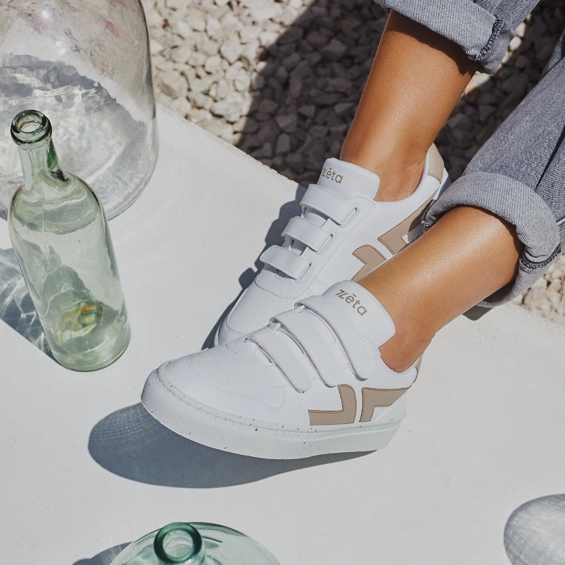 Alpha Unisex Vegan Leather Velcro Sneakers | Beige