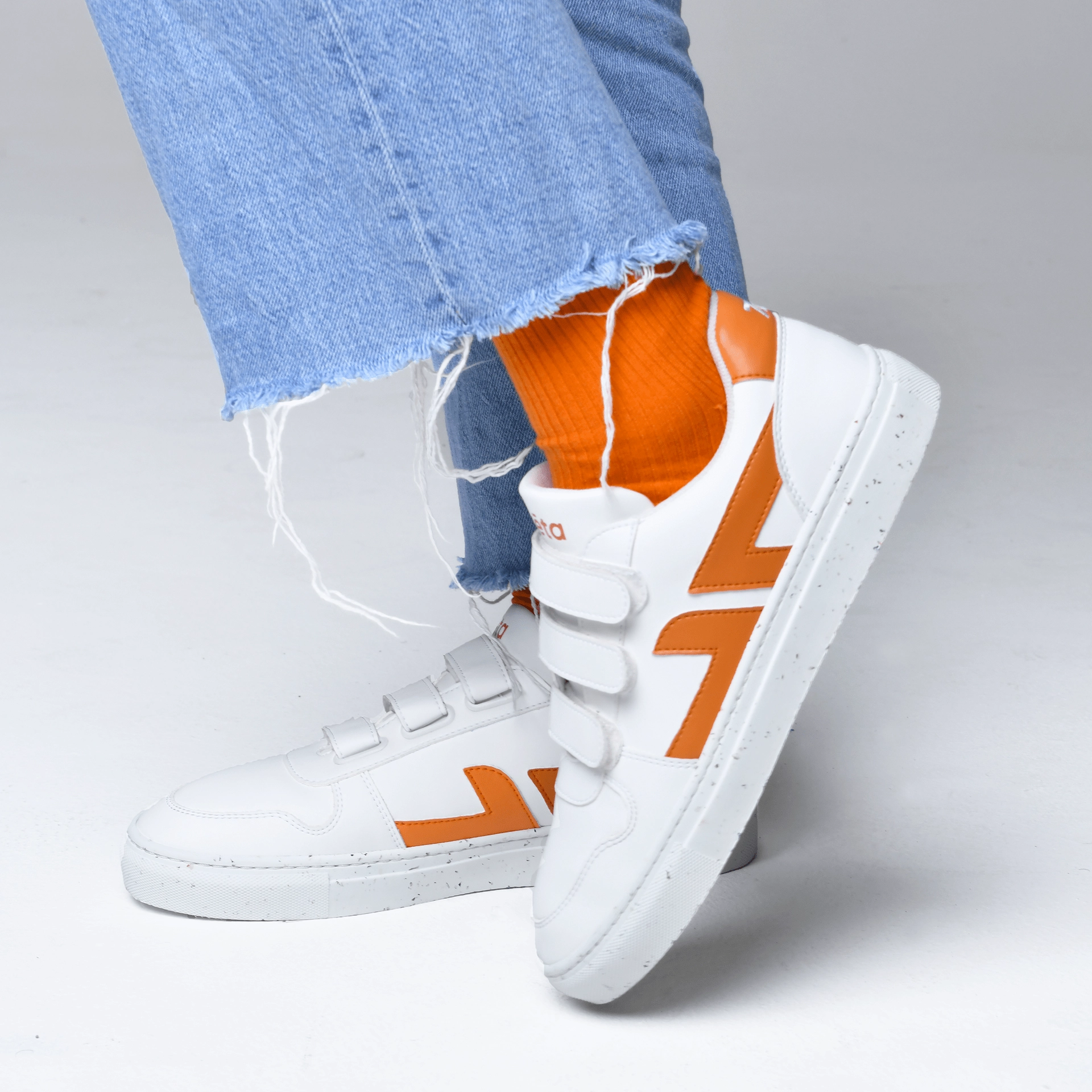 Alpha Unisex Vegan Leather Velcro Sneakers | Orange
