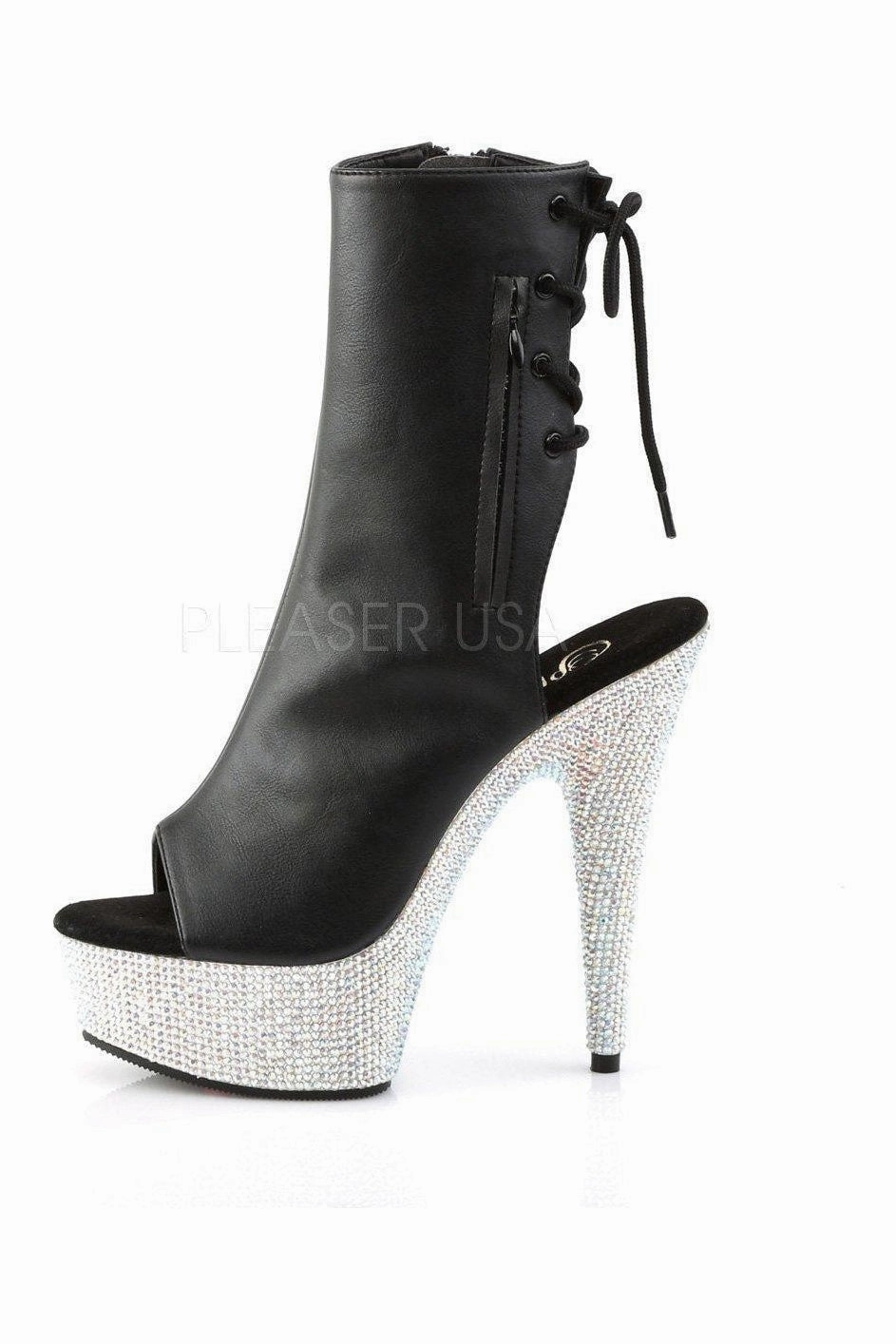 BEJEWELED-1018DM-6 Platform Boot  | Black Faux Leather
