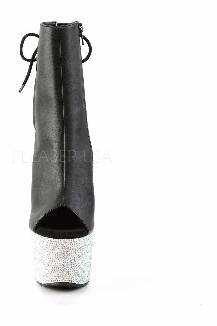 BEJEWELED-1018DM-7 Platform Boot  | Black Faux Leather