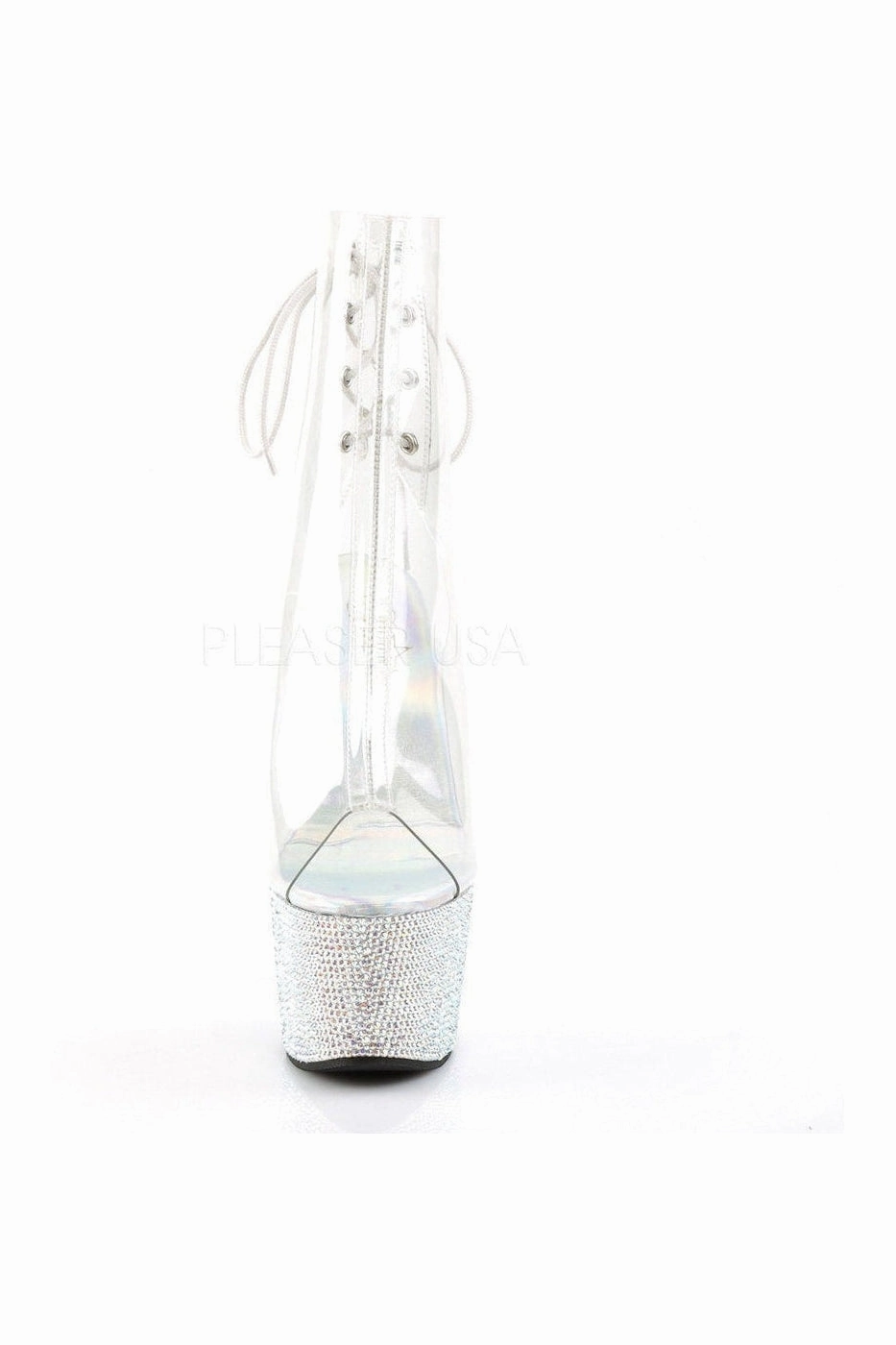 BEJEWELED-1018DM-7 Platform Boot  | Clear Vinyl