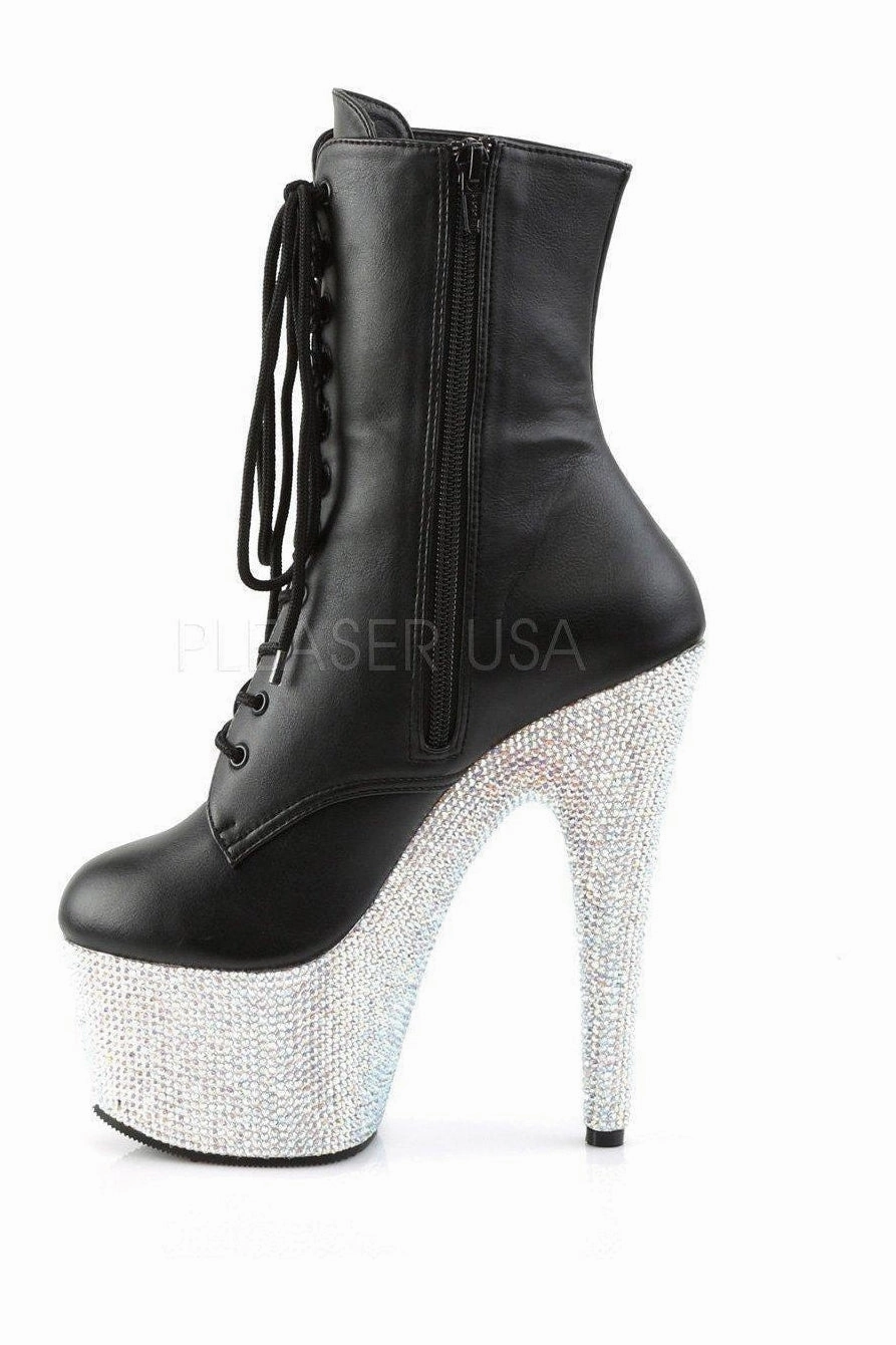 BEJEWELED-1020-7 Platform Boot  | Black Faux Leather