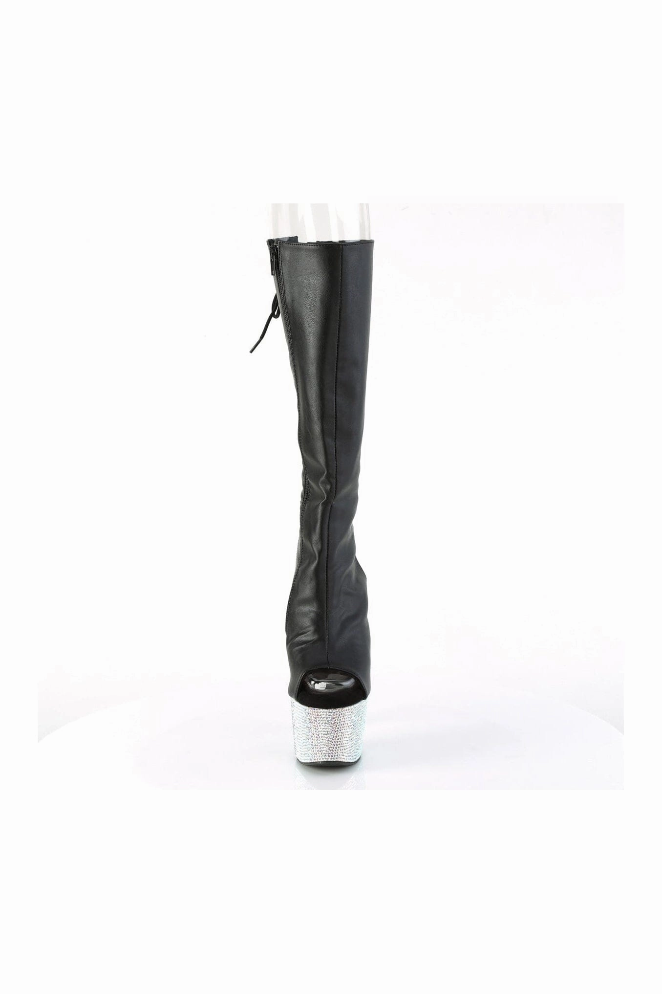 BEJEWELED-2018-7 Black Faux Leather Knee Boot