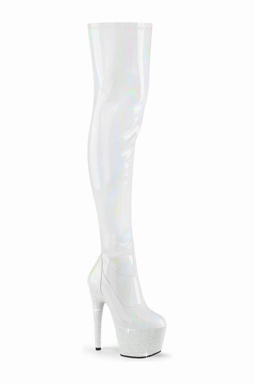 BEJEWELED-3000-7 White Patent Thigh Boot