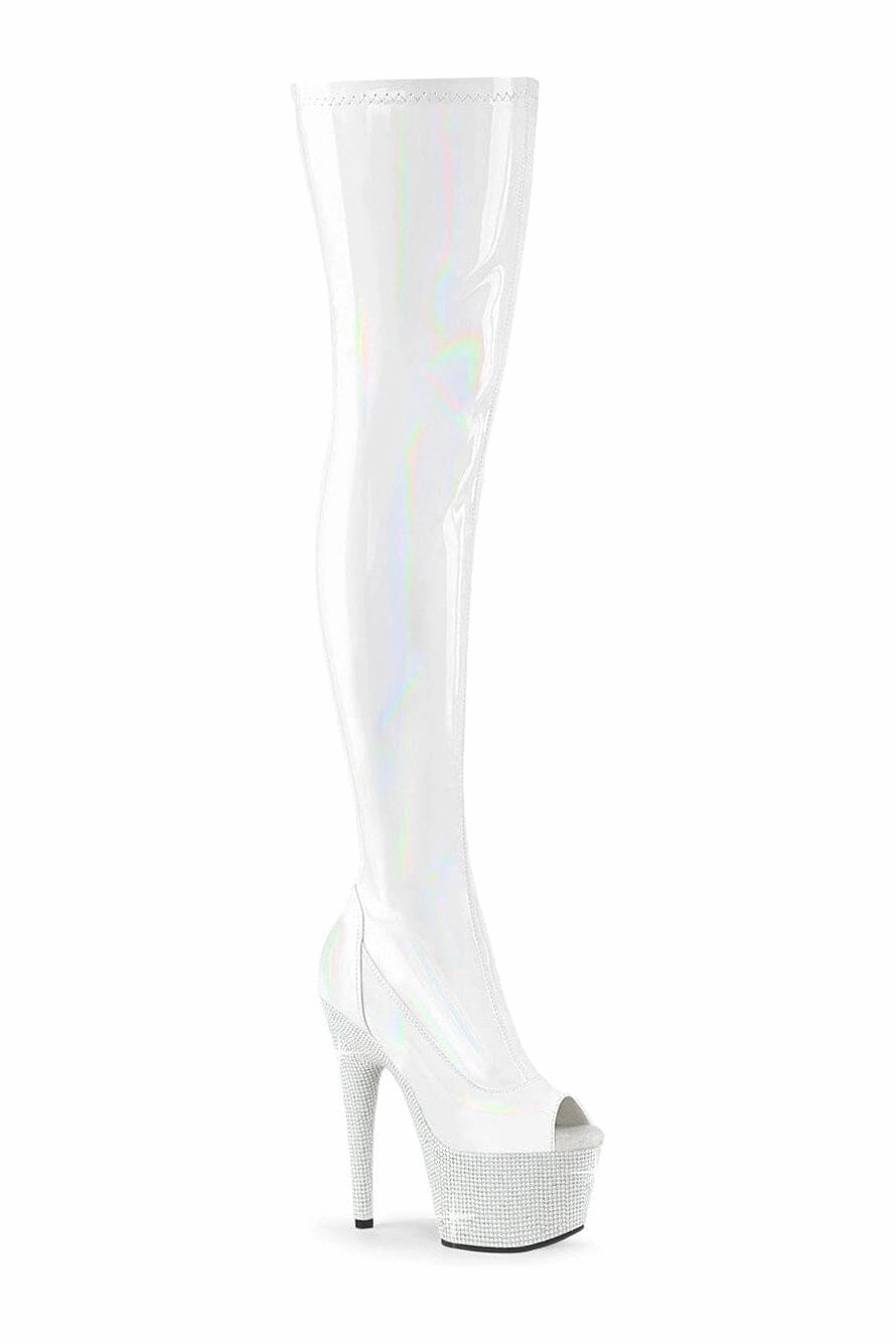 BEJEWELED-3011-7 White Patent Thigh Boot