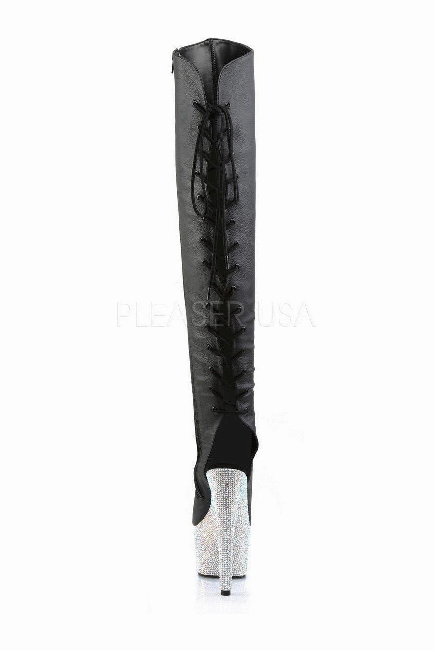 BEJEWELED-3019DM-7 Platform Boot  | Black Faux Leather