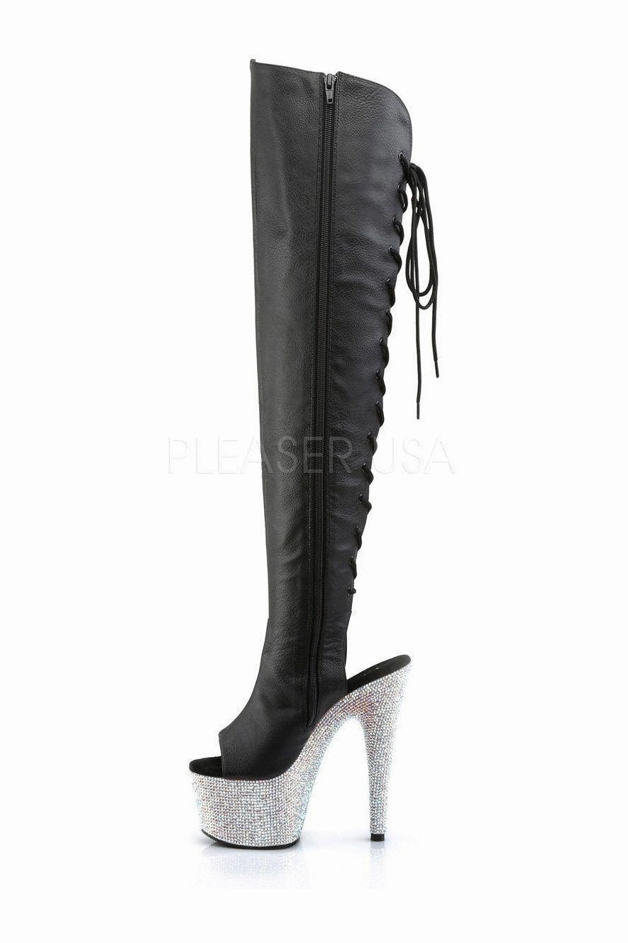 BEJEWELED-3019DM-7 Platform Boot  | Black Faux Leather