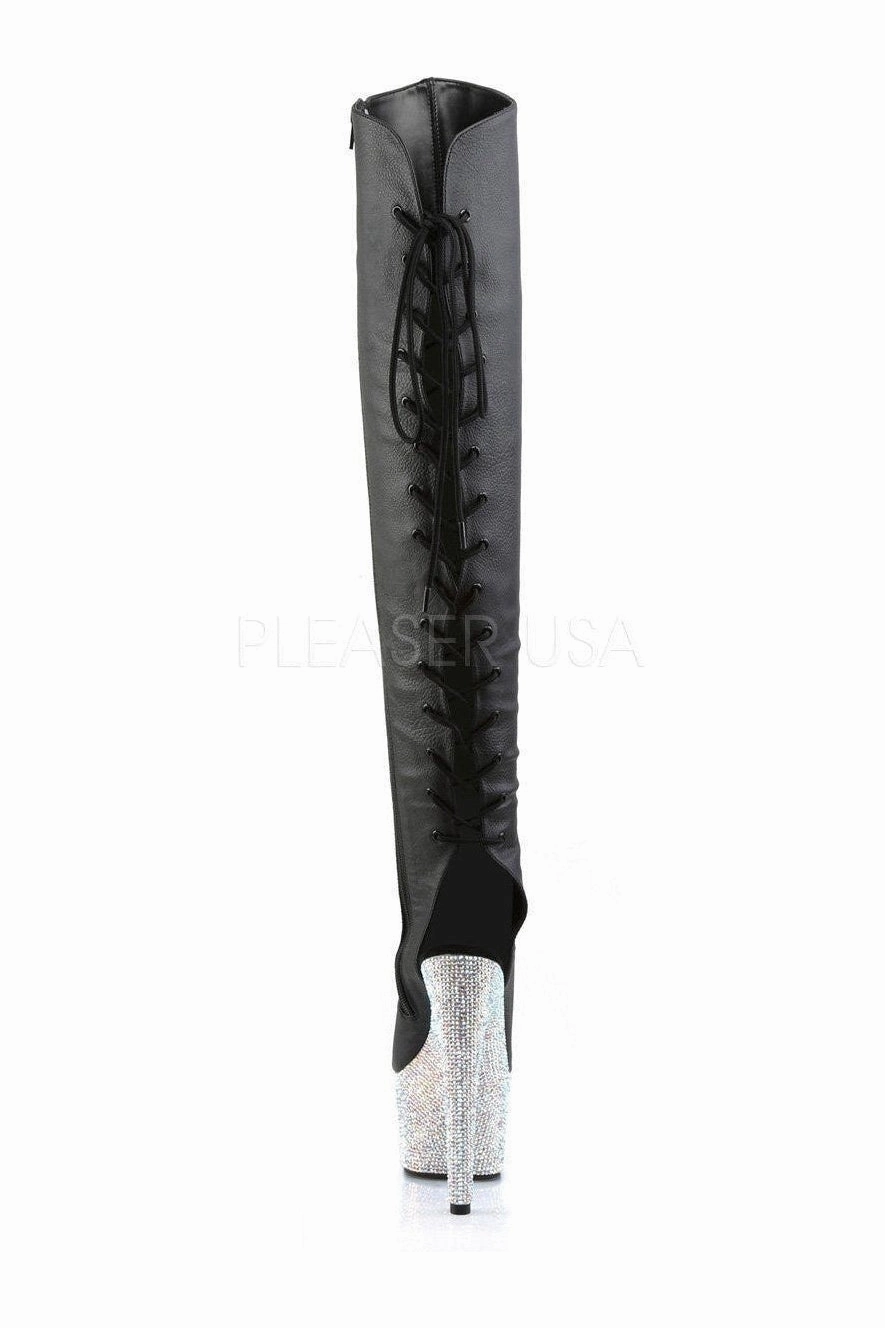 BEJEWELED-3019DM-7 Platform Boot  | Black Faux Leather