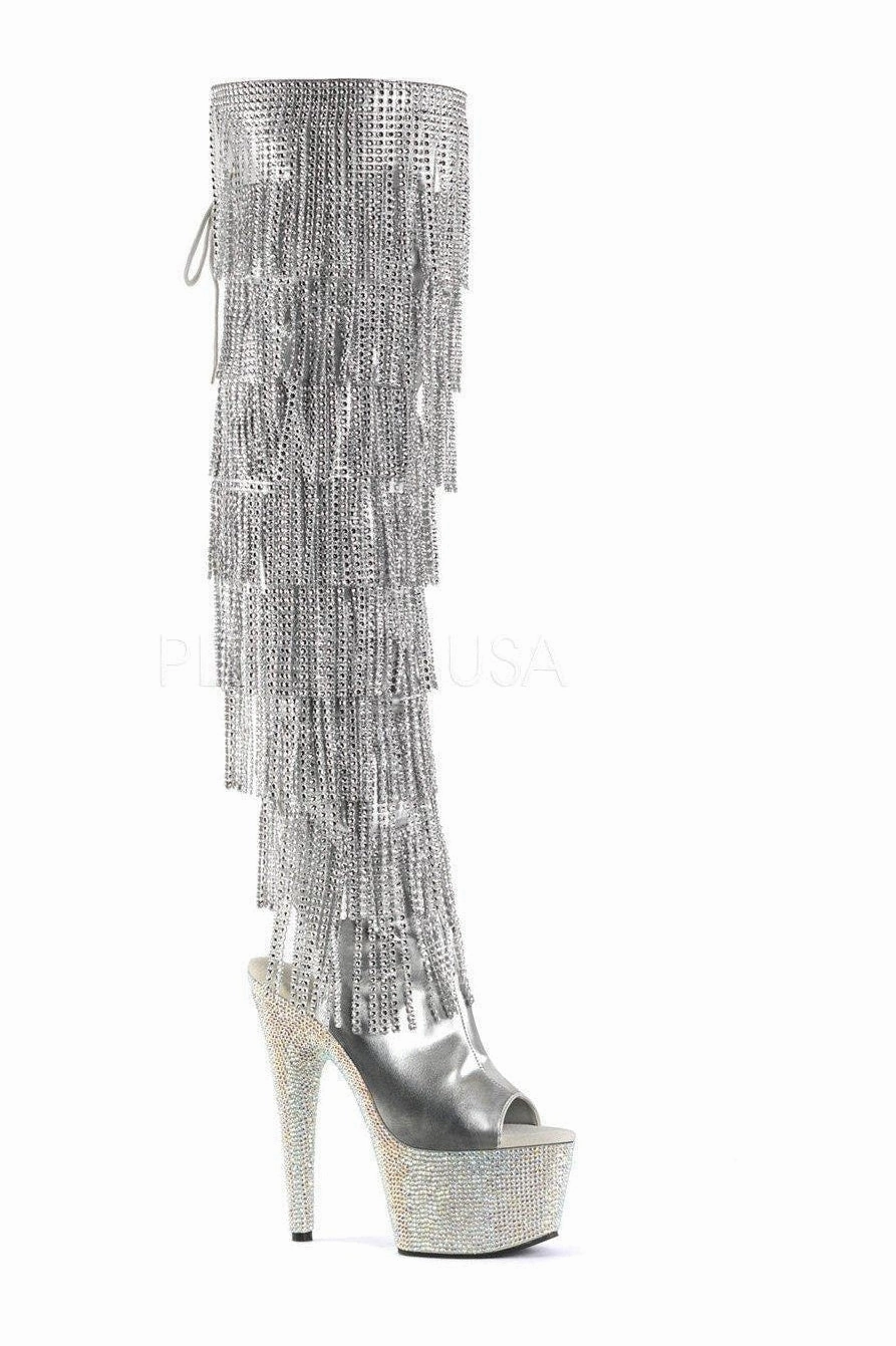 BEJEWELED-3019RSF-7 Platform Boot  | Silver Faux Leather