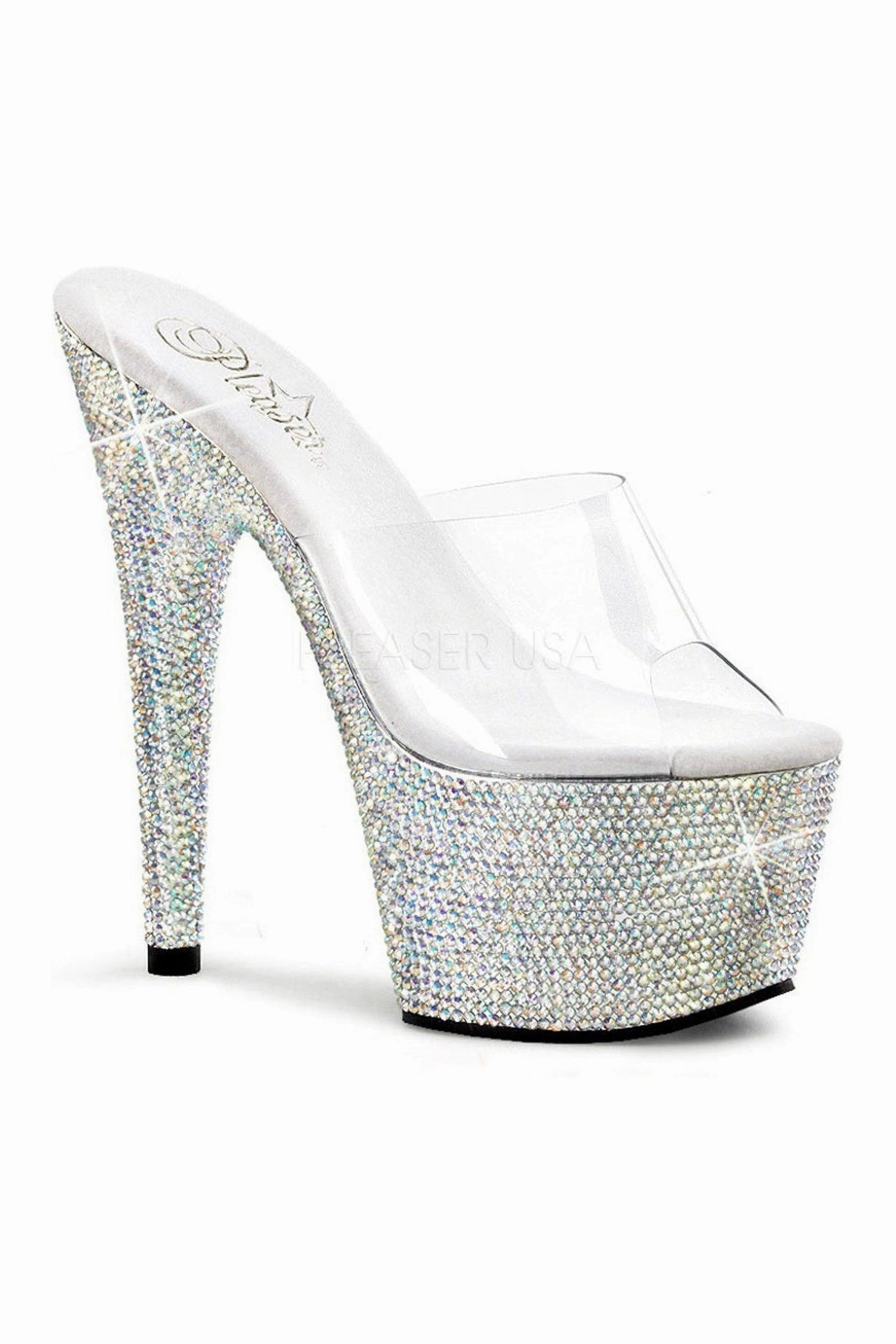 BEJEWELED-701DM Platform Slide  | Clear Vinyl