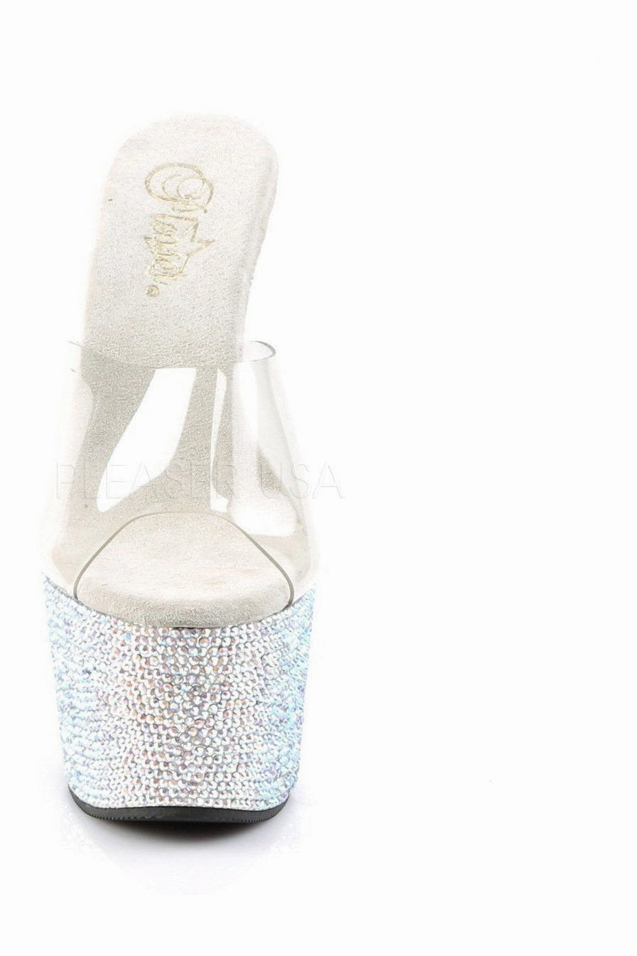 BEJEWELED-701DM Platform Slide  | Clear Vinyl