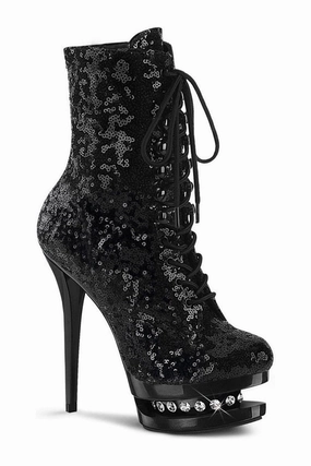 BLONDIE-R-1020 Exotic Boot | Black Sequins