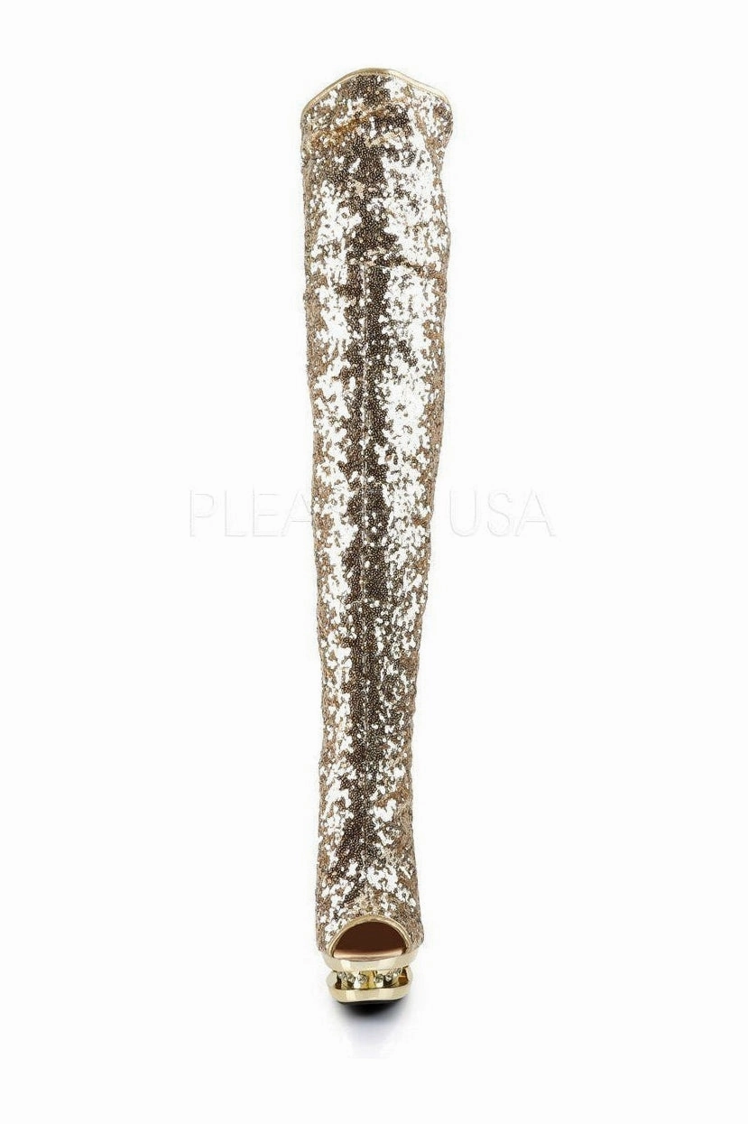 BLONDIE-R-3011 Platform Boot  | Gold Sequins