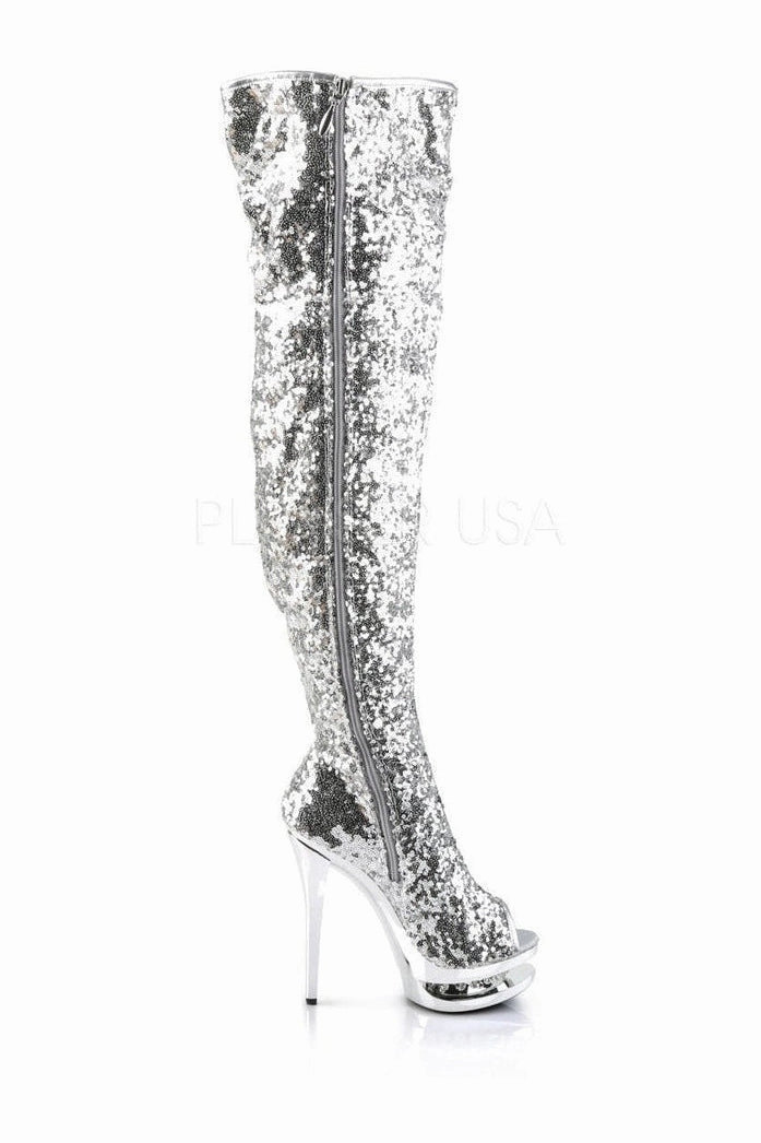 BLONDIE-R-3011 Platform Boot  | Silver Sequins