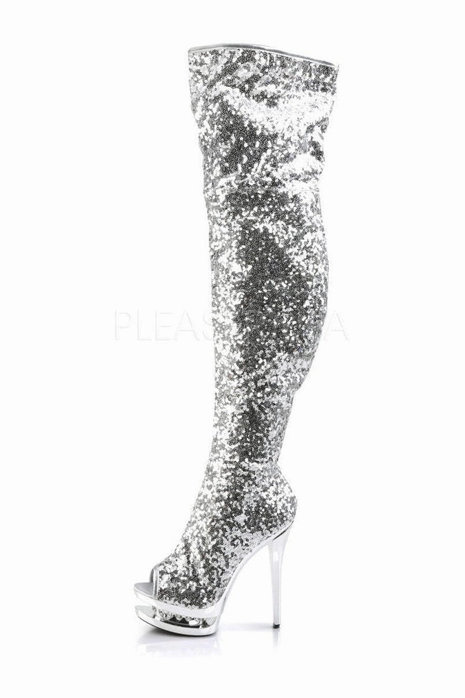 BLONDIE-R-3011 Platform Boot  | Silver Sequins