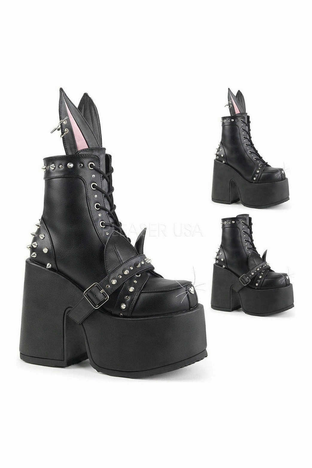 CAMEL-202 Demonia Ankle Boot | Black Faux Leather