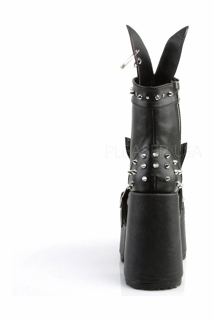 CAMEL-202 Demonia Ankle Boot | Black Faux Leather
