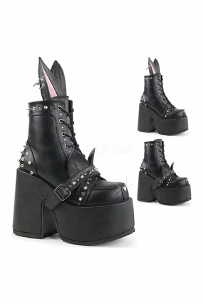 CAMEL-202 Demonia Ankle Boot | Black Faux Leather