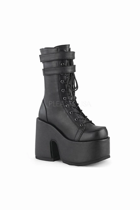 CAMEL-250 Demonia Ankle Boot | Black Faux Leather