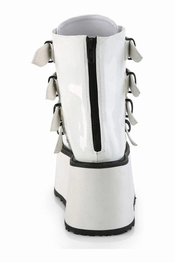 DAMNED-105 White Hologram Patent Ankle Boot