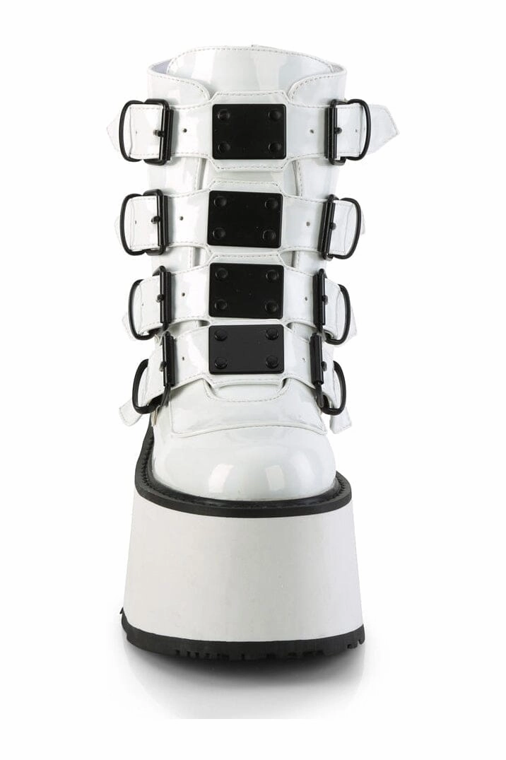 DAMNED-105 White Hologram Patent Ankle Boot