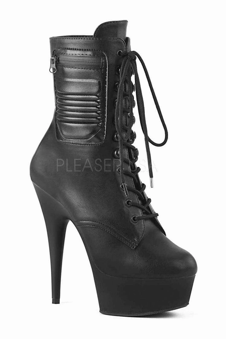 DELIGHT-1020PK Platform Ankle Boot | Black Faux Leather