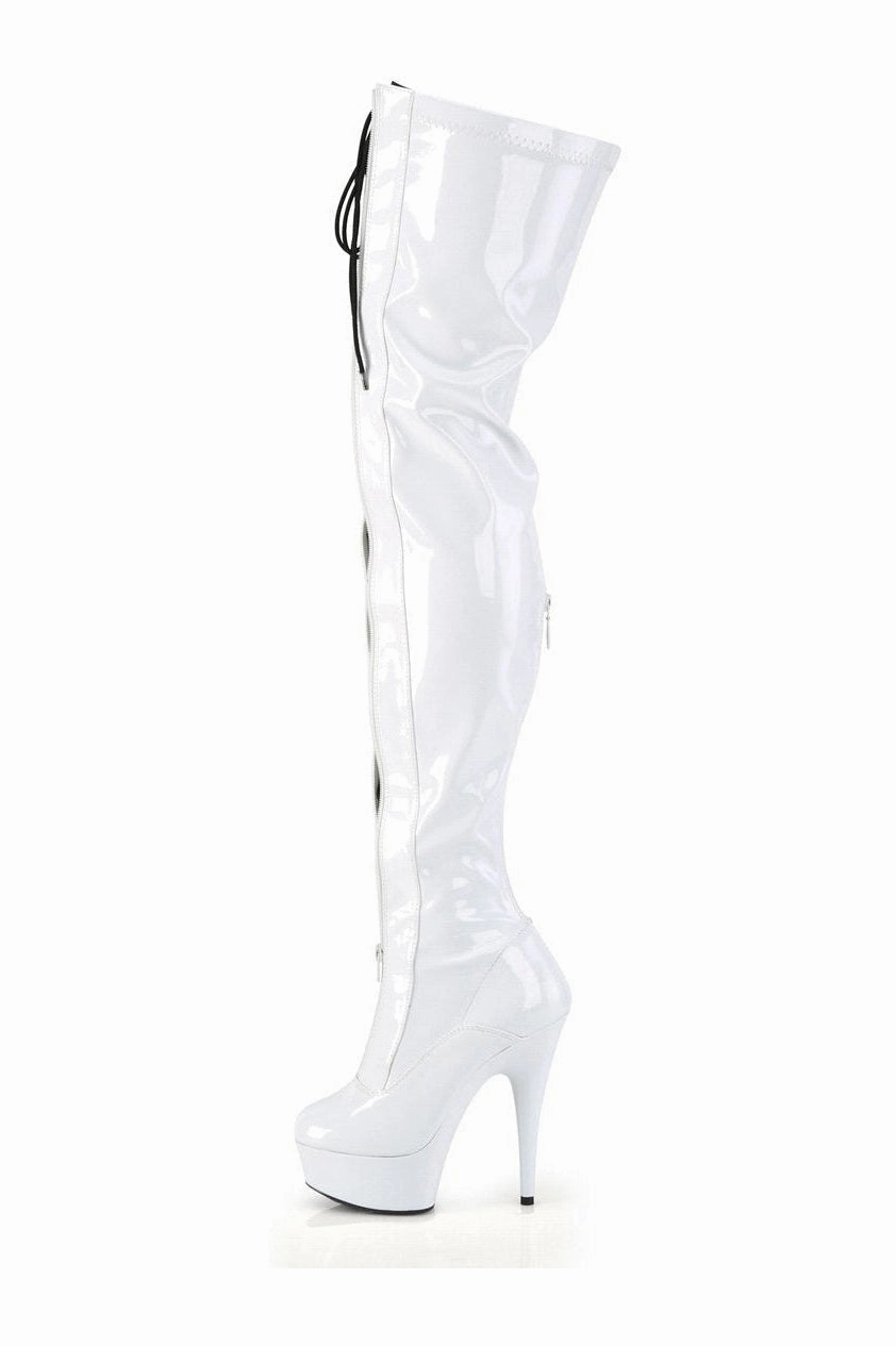 DELIGHT-3027 Thigh Boot | White Patent