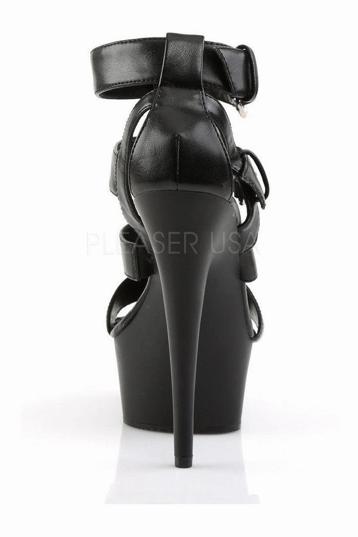 DELIGHT-658 Platform Sandal  | Black Faux Leather