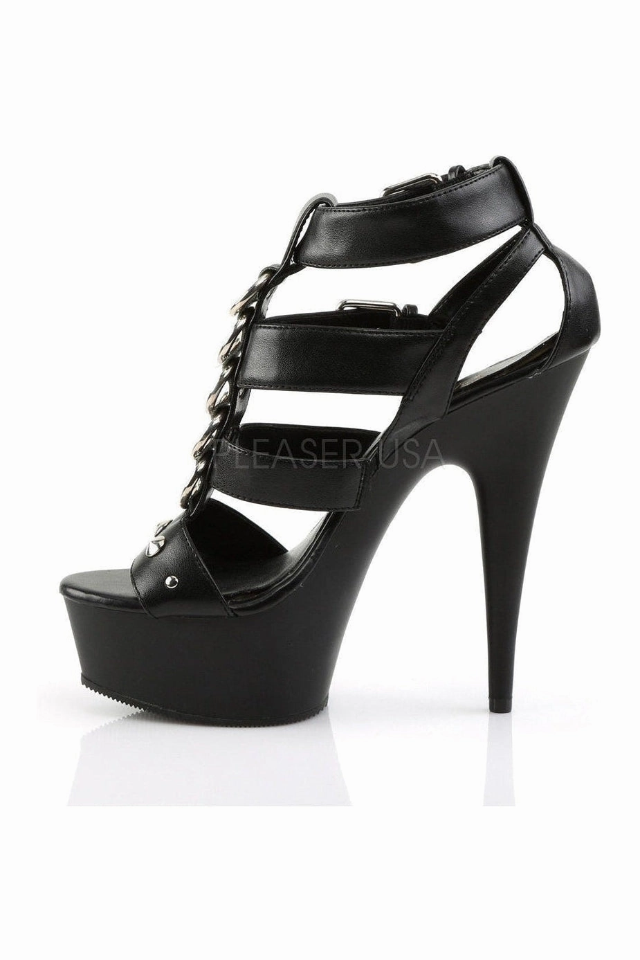DELIGHT-658 Platform Sandal  | Black Faux Leather