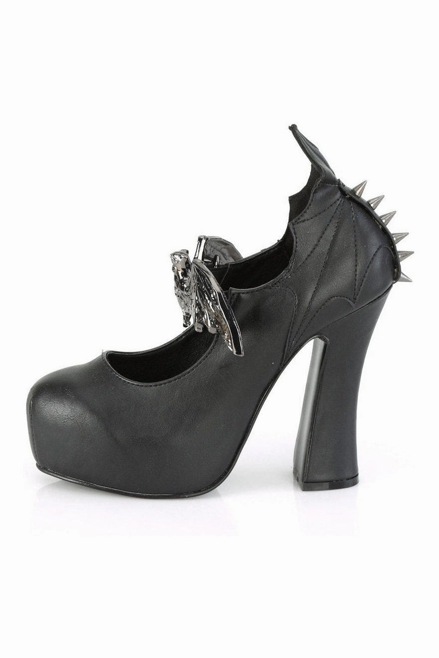 DEMON-18 Mary Jane | Black Faux Leather