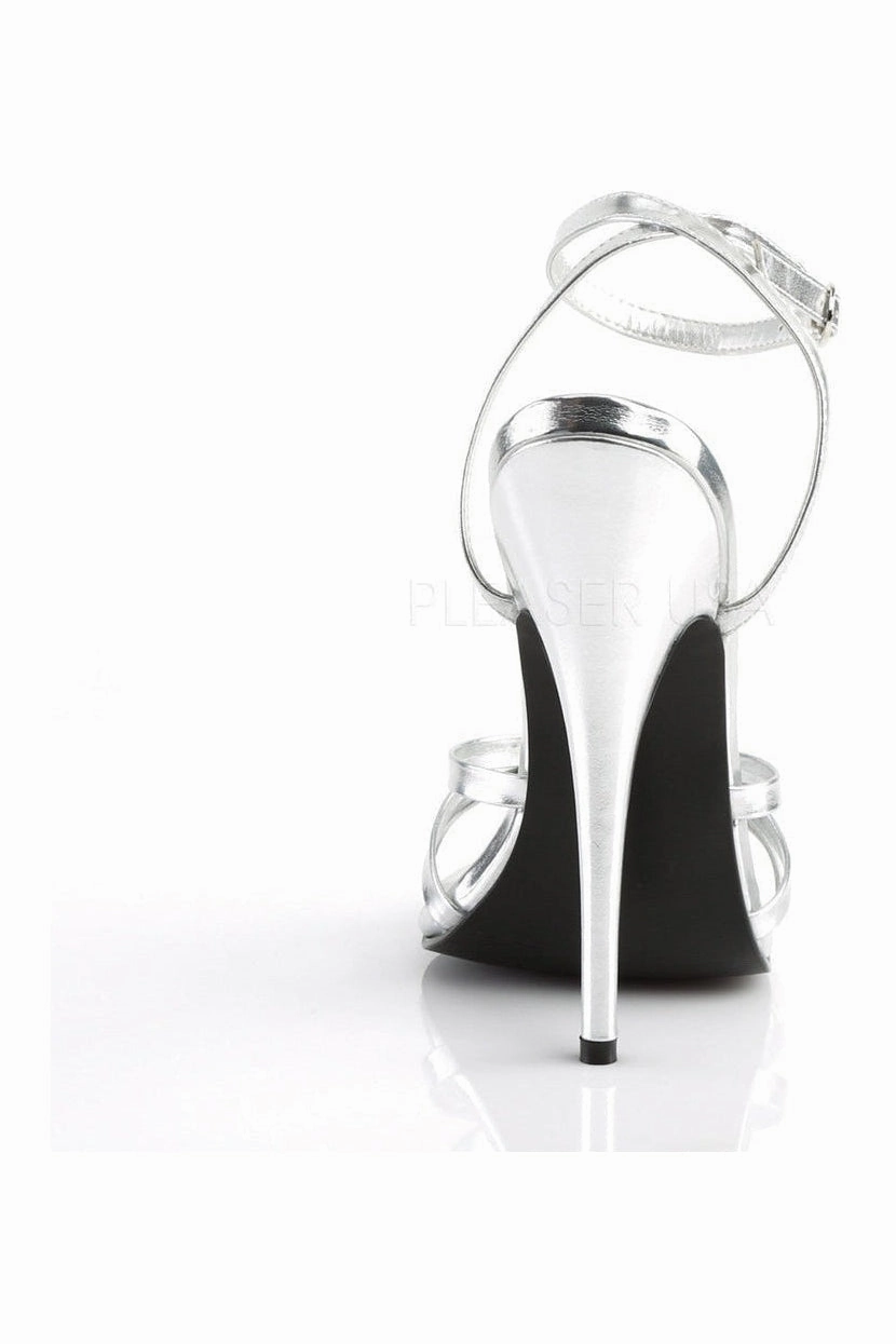 DOMINA-108 Sandal  | Silver Faux Leather