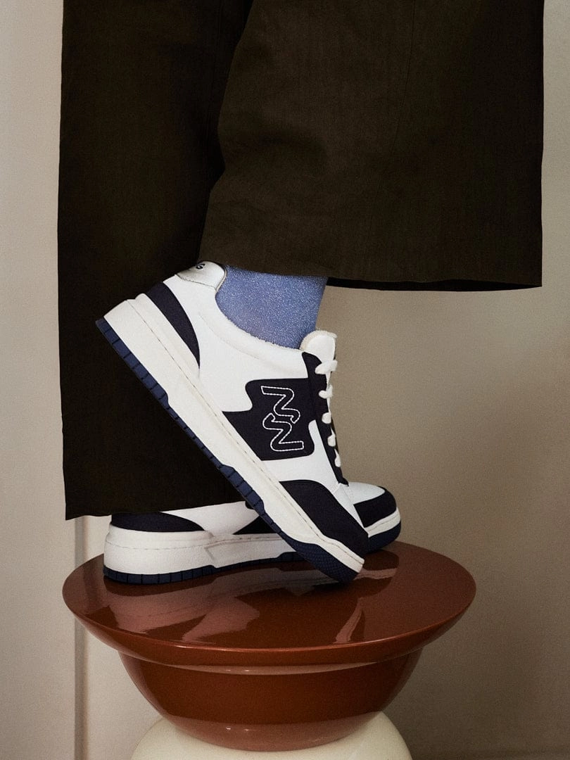 Dream Big Unisex Vegan Corn Leather Sneakers | Silver & Navy