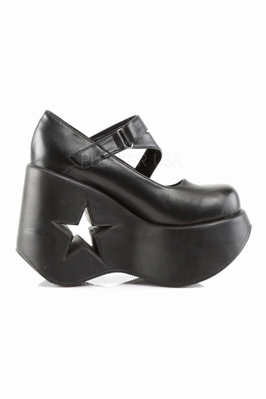 DYNAMITE-03 Demonia Wedge | Black Faux Leather