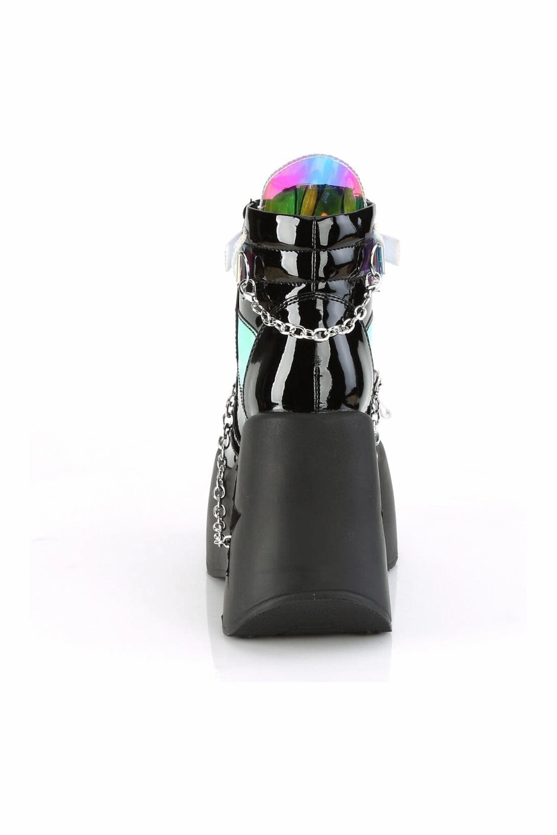 DYNAMITE-101 Black Hologram Patent Ankle Boot