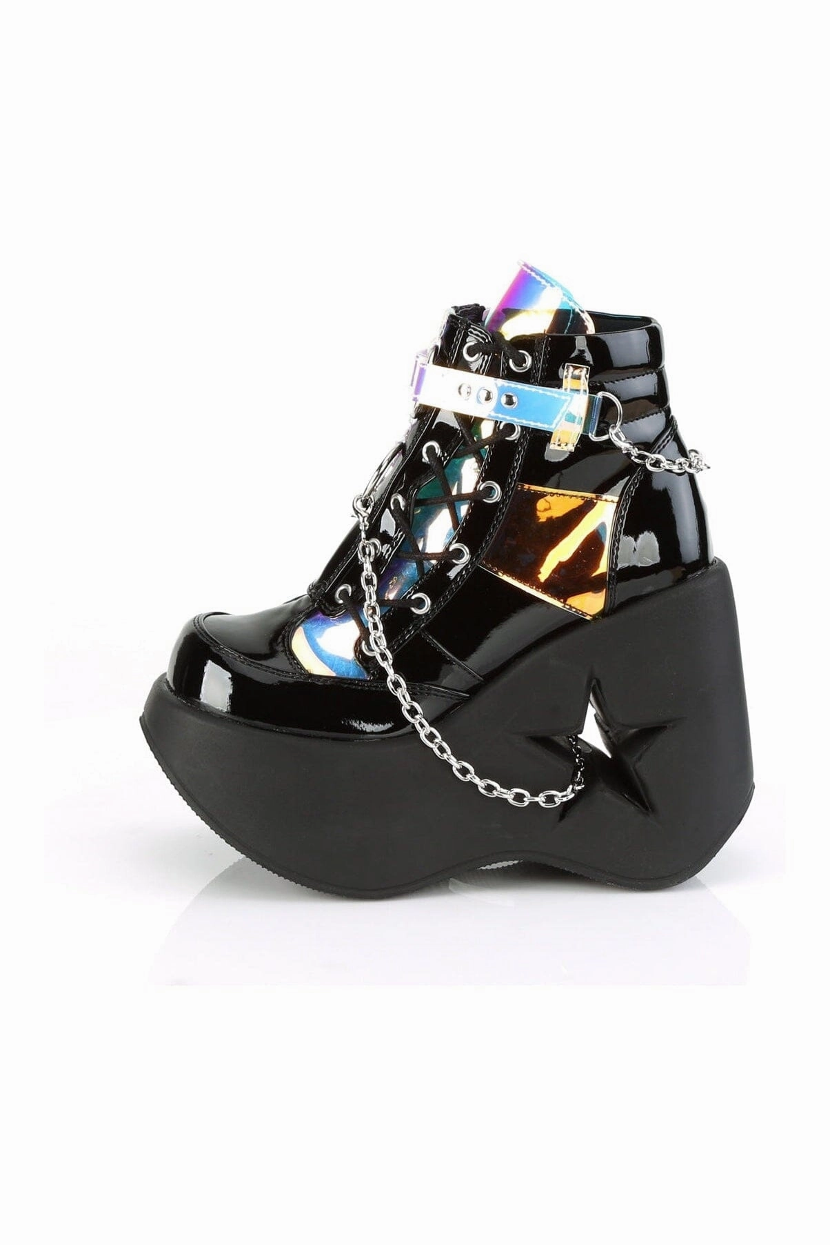 DYNAMITE-101 Black Hologram Patent Ankle Boot
