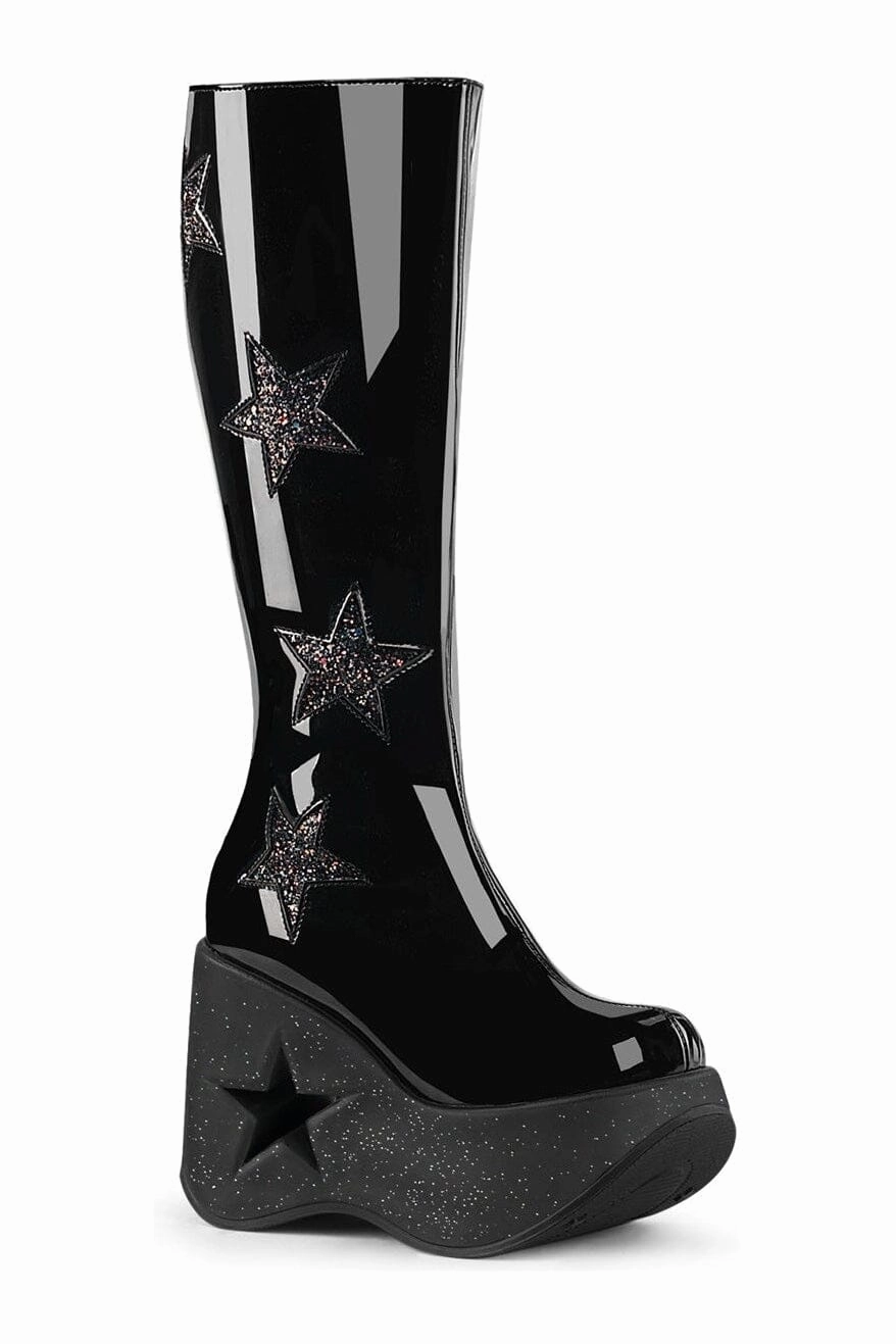 DYNAMITE-218 Black Glitter Knee Boot