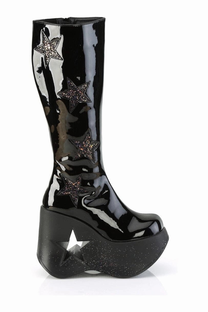 DYNAMITE-218 Black Glitter Knee Boot