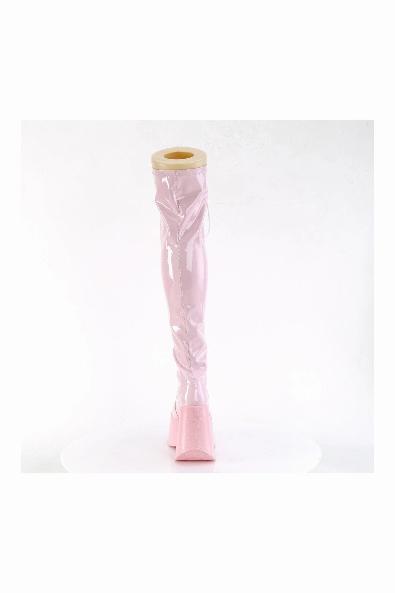 DYNAMITE-300 Pink Hologram Patent Thigh Boot