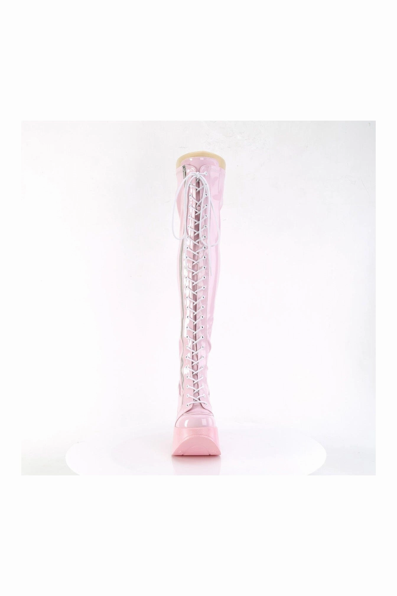 DYNAMITE-300 Pink Hologram Patent Thigh Boot
