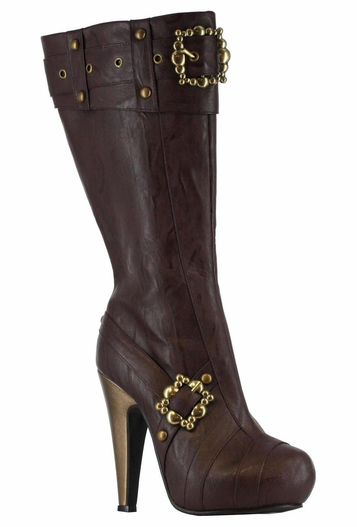 Ellie 426-AUBREY 4" Knee-High Steampunk Boot With Buckles And Studs