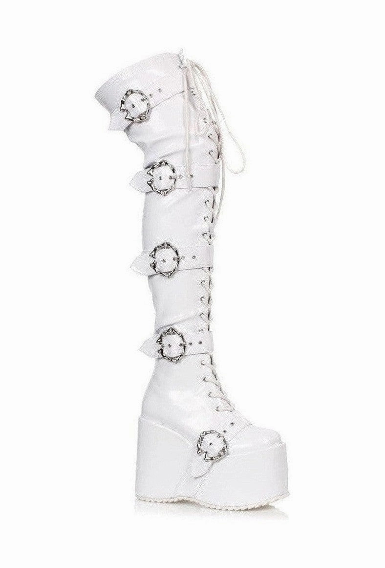 Ellie Shoes 500-KAMORA Chunky Platform Thigh High Stretch Boot w/Buckles