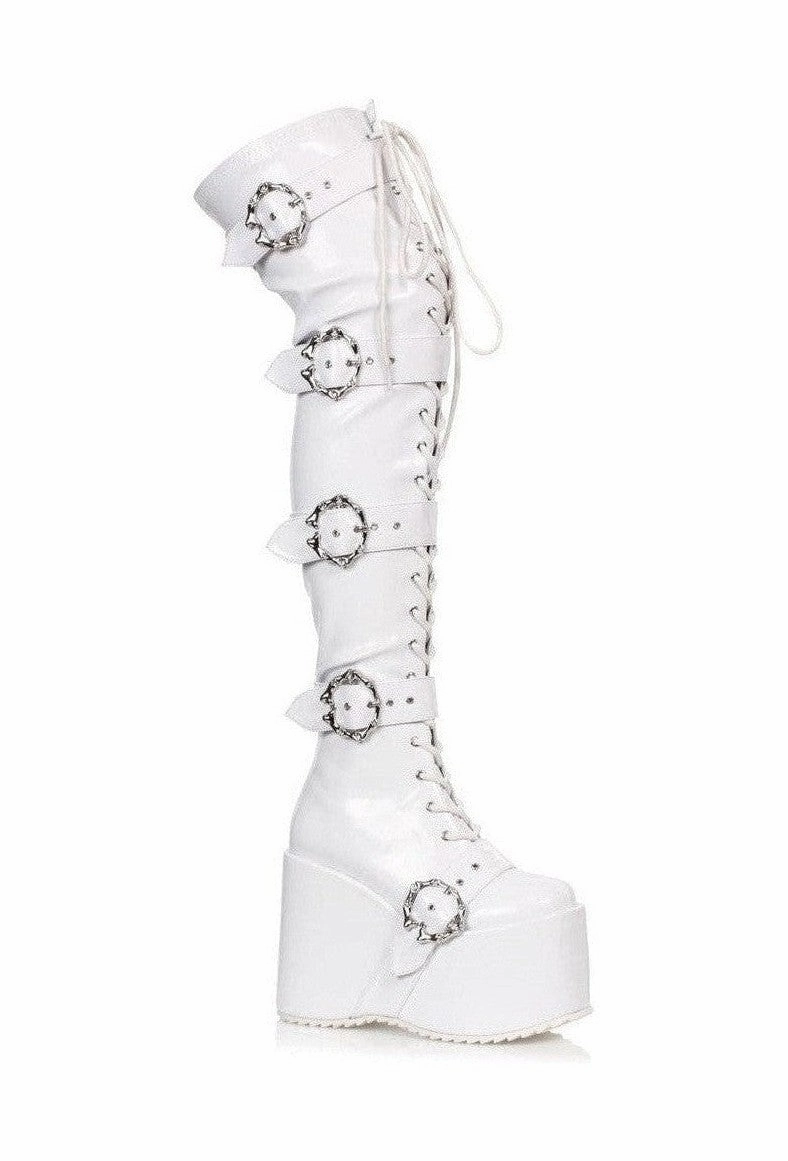 Ellie Shoes 500-KAMORA Chunky Platform Thigh High Stretch Boot w/Buckles