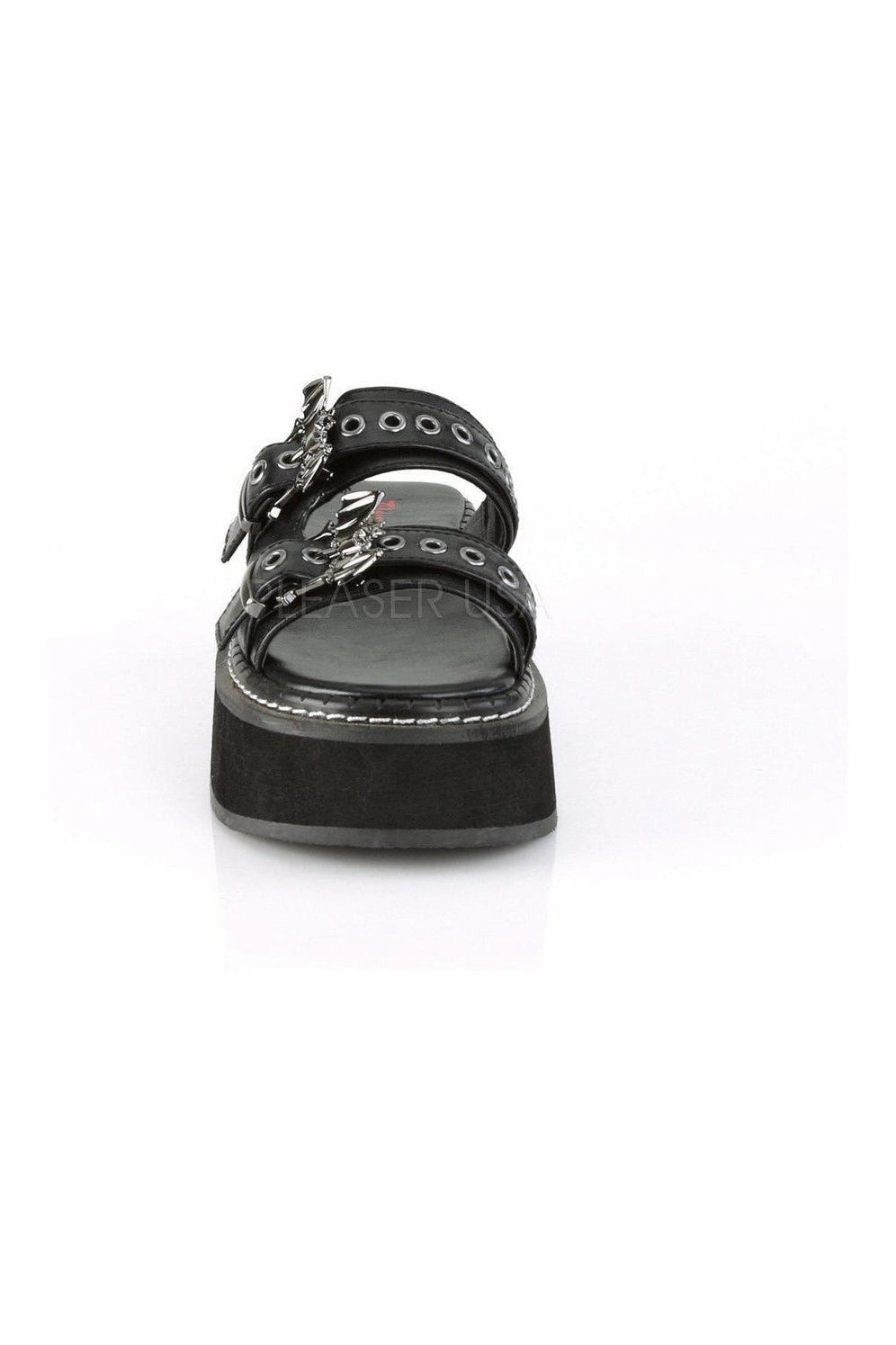 EMILY-100 Demonia Sandal | Black Faux Leather